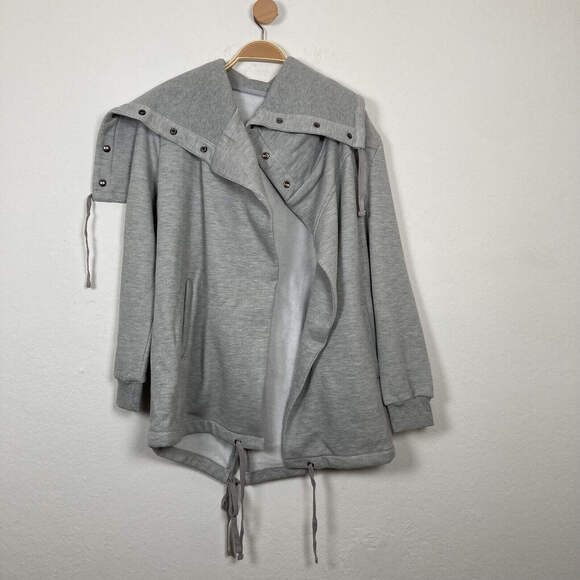 BLANK NYC WOMENS GRAY SALT & PEPPER FUNNEL NECK OPEN CARDIGAN SWEATER MEDIUM - Picture 2 of 11
